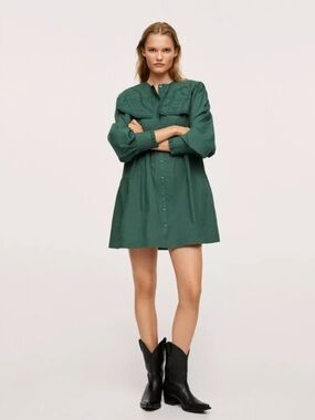 Mango Embroidered Green Dress